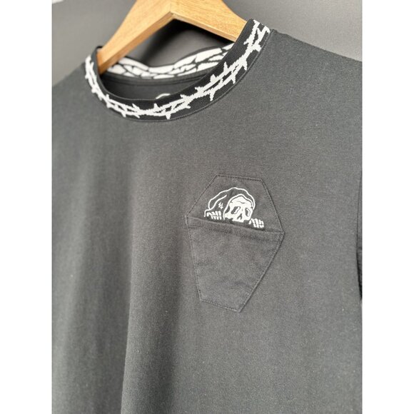 Lurking Class Mens Black T-Shirt With Barbed Wire Collar and Reaper Logo S Black - Picture 2 of 9